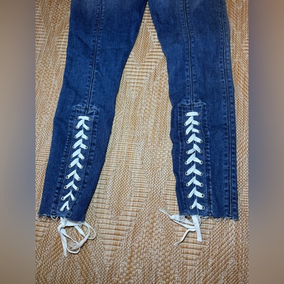 Hudson Nico Raw Hem Lace-Up Super Skinny Dark Wash Denim Jeans, Size 26 - Picture 6 of 9